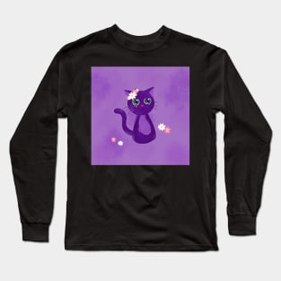 Purple cat with hazard and blue eyes Long Sleeve T-Shirt